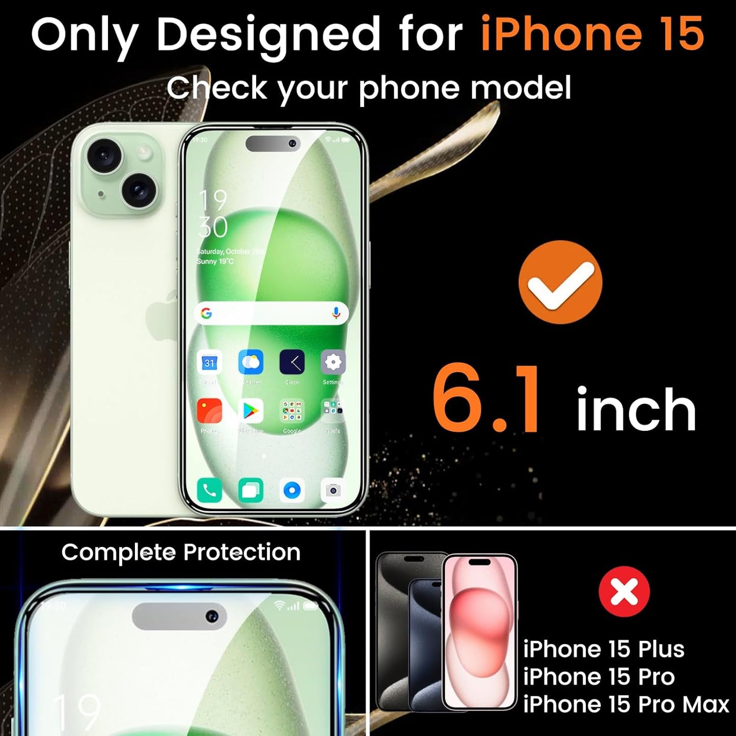 4+4 Pack Privacy Screen Protector for iPhone 15 6.1-Inch with 4 Pack Camera Lens Protector, Anti Spy Tempered Glass Film 9H Hardness Case Friendly