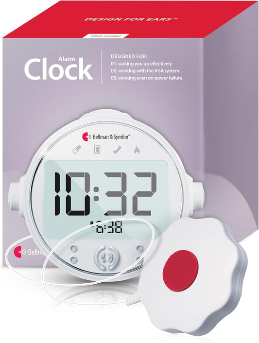 Bellman & Symfon Alarm Clock with Bed Shaker – Visit Smart Home System Hub Component – Deaf and Hard of Hearing – Vibrating Loud Alarm, Flashing Light Alerts, Emergency Receiver for Seniors
