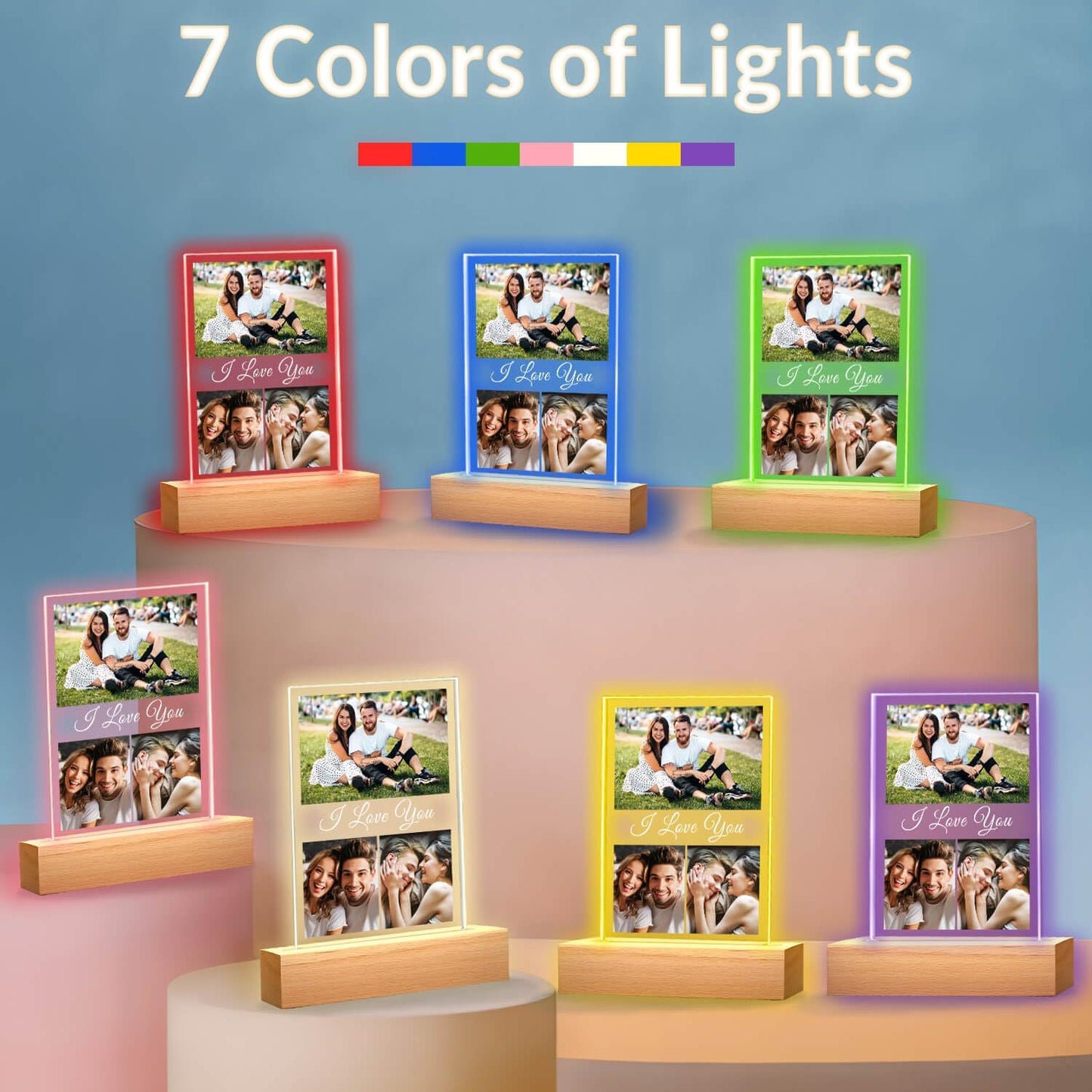 Custom Picture Frame, Customized Picture Frames, Personalized Photo Frame with Night Light, Personalized Anniversary Valentines Day Gifts for Women Men Her Him Girlfriend Boyfriend Couple
