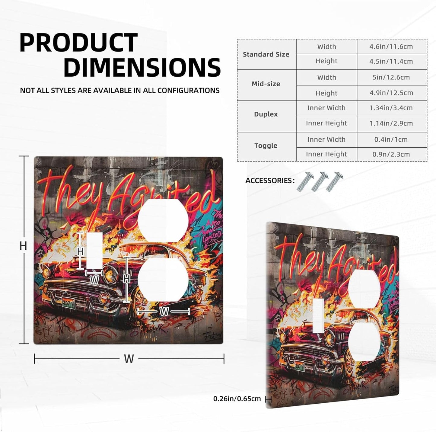 Wallplates Hip Hop Street Graffiti Flame Car 1 Toggle 1 Duplex Switch Plate Electrical GFCI Faceplate Decorative Light Switch Covers for Bedroom living Room Decor