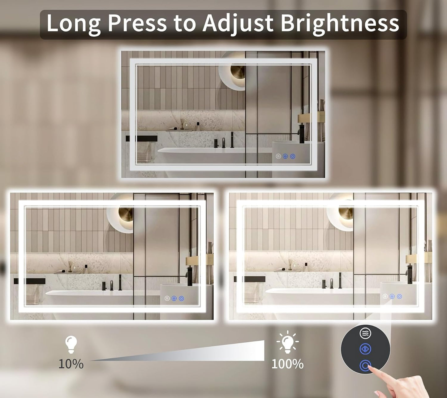 36"x48" LED Bathroom Mirror with Lights, Anti-Fog, Backlit + Front Lit, Dimmable, Led Vanity Mirror for Wall, Lighted Bathroom Mirror, 3 Colors, Shatter-Proof Tempered Glass
