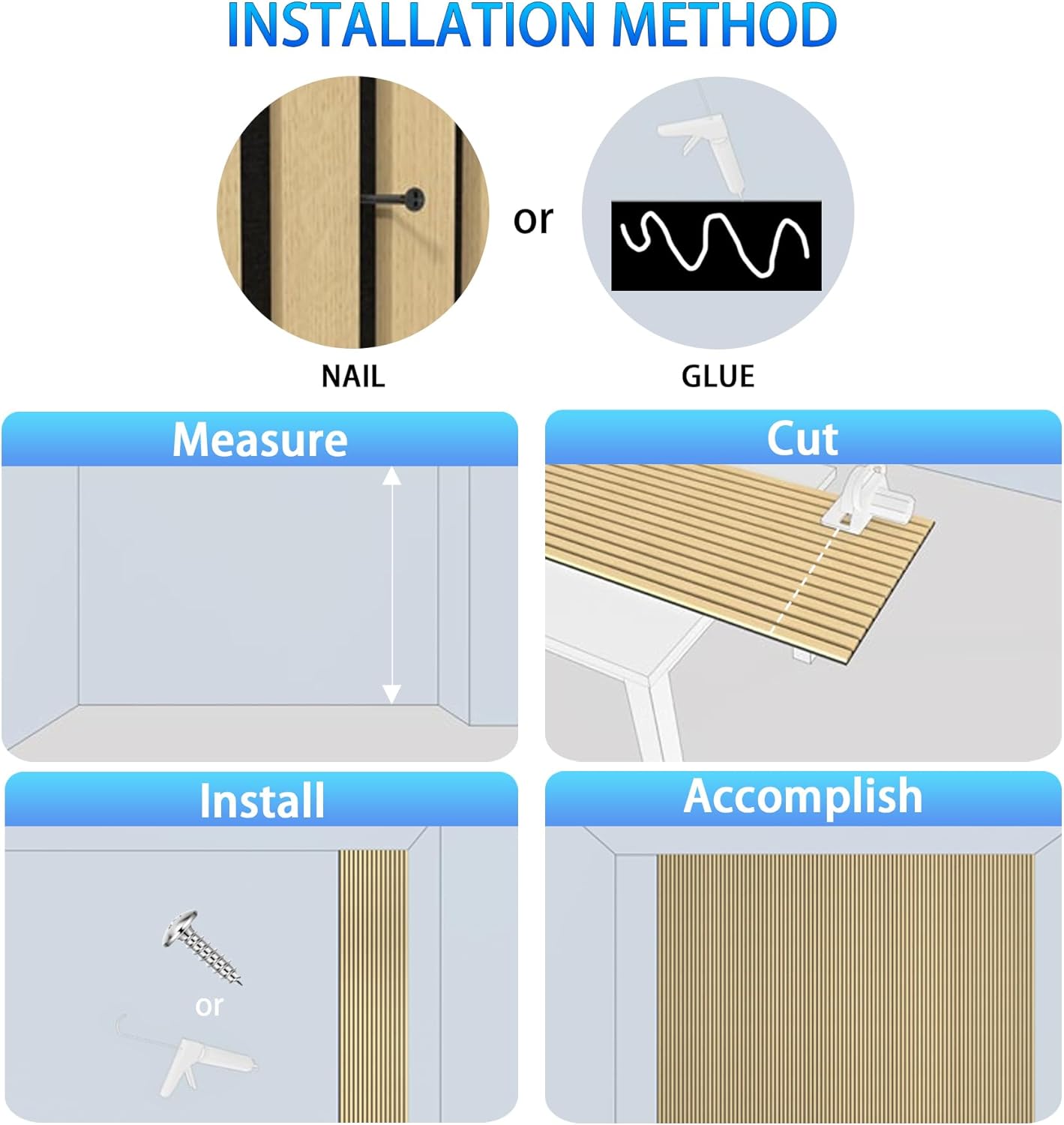 3D Slat Acoustic Wall Panels with Wood Finish Accent, 4 Pack Sound Absorbing Paneling for Studio, Office, Living Room, Bedroom Interior Decor (Matte Black, 48''L x 24''W)