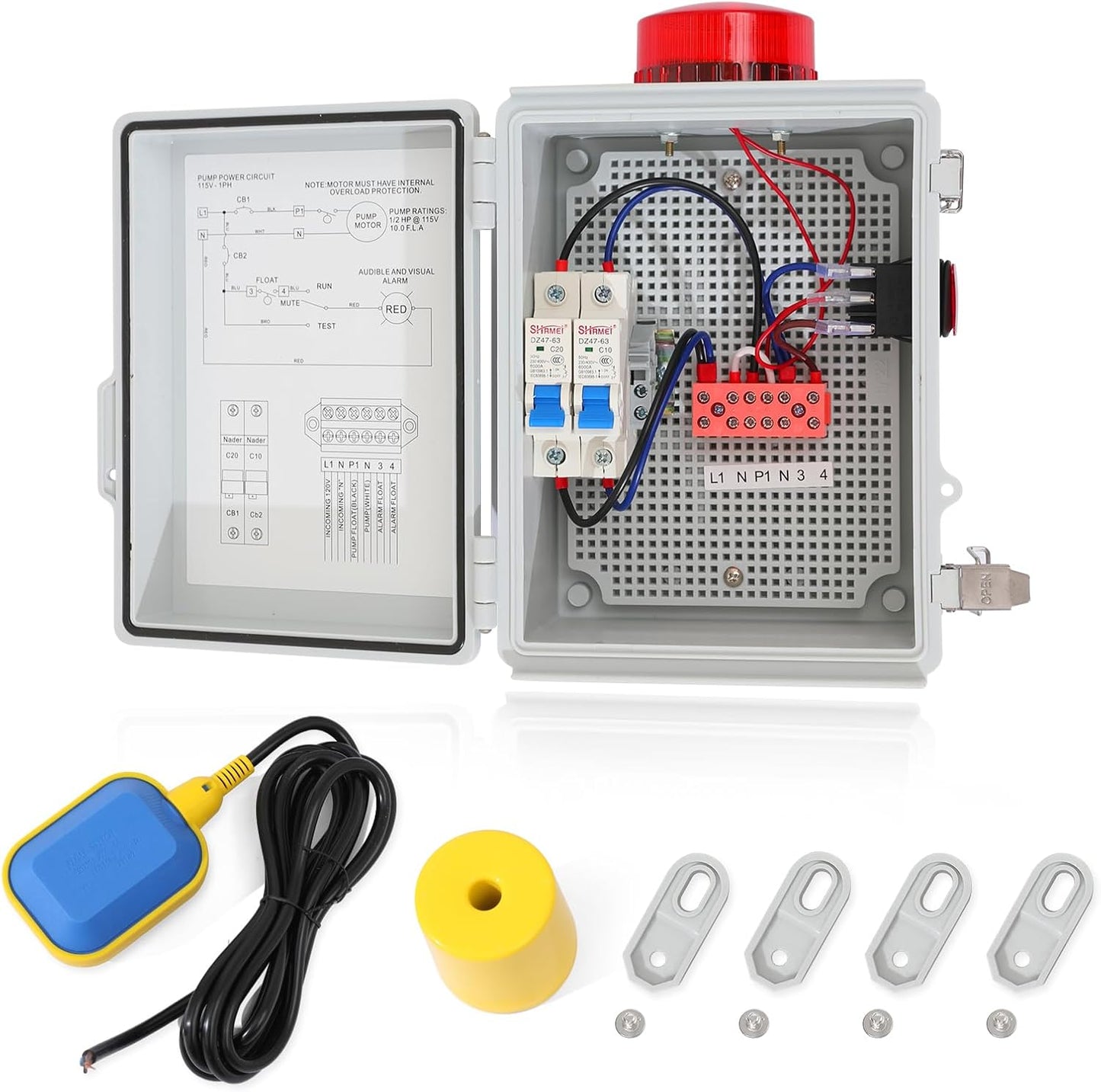 High Water Alarm, Septic Tank Alarm , Sump Pump Alarm with Light and 110 Db Alarm ， Automatic Or Manual Start Water Pump