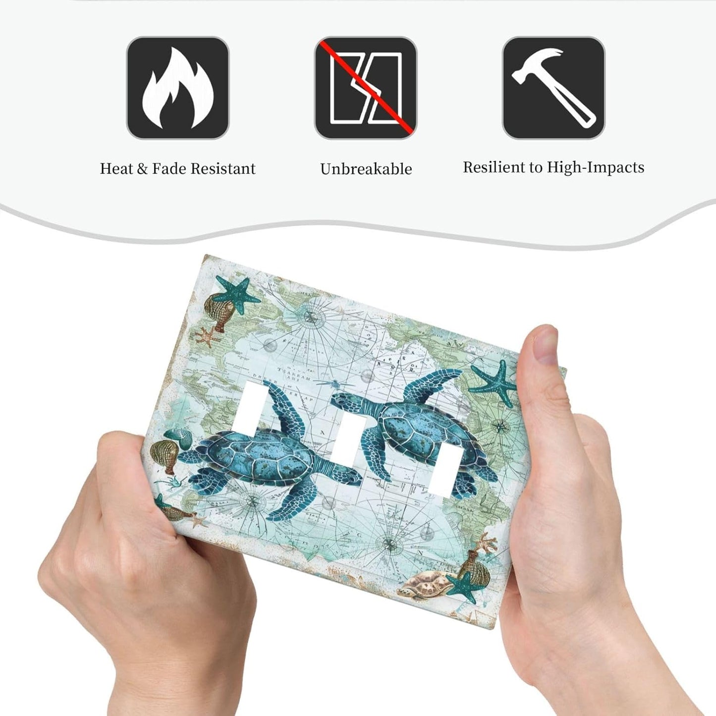 Decorative Switch Plates Nautical Green Sea Turtles Beach Blue Ocean 3 Gang Wall Plate Triple Toggle Light Switch Cover Faceplate Electrical Wall Panels For Bathroom Kids Room Decor