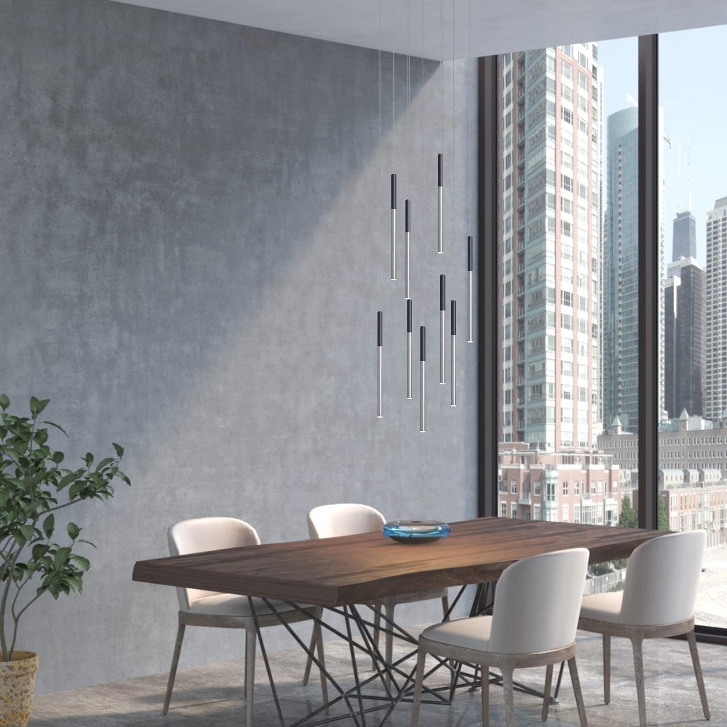 ALTAIR 9 Mini Pendant Lighting Black-Nickel - LED Hanging Light Fixture for Kitchen Island, Bar, Foyer - Cluster Pendants - Dimmable, Adjustable Wire, Lamp Bulb Included