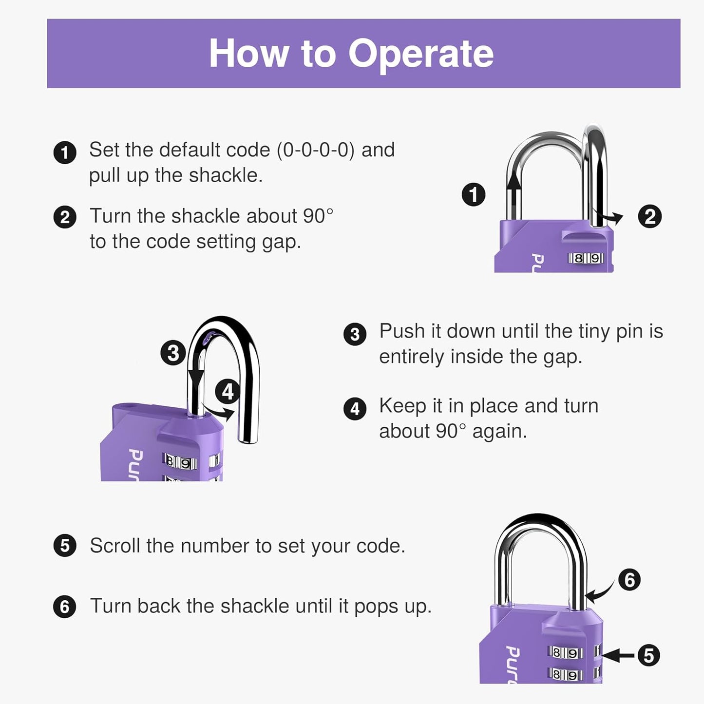 Puroma 2 Pack Combination Lock for Locker 4 Digit Outdoor Waterproof Padlock for School, Gym, Sports, Fence, Toolbox, Gate, Case, Outdoor, Hasp Storage (Purple)