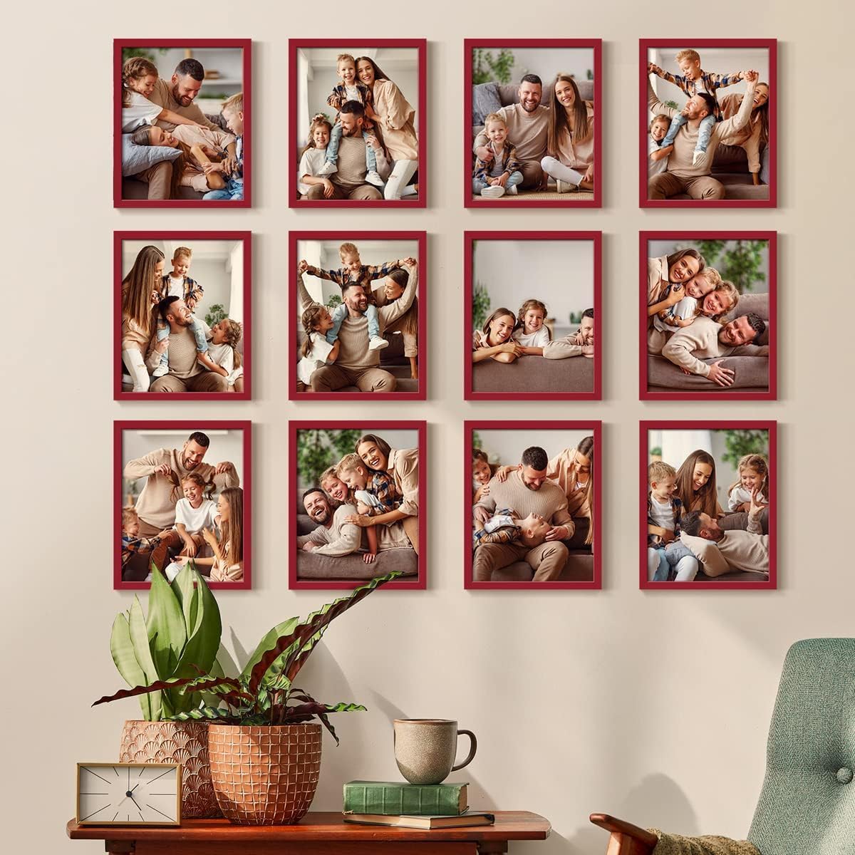 Renditions Gallery Set of 12, 11X14 Custom Photo Prints with Real Wood Picture Frames. Create Personalized Photos with Peel & Stick Photo Frames. Red Frame