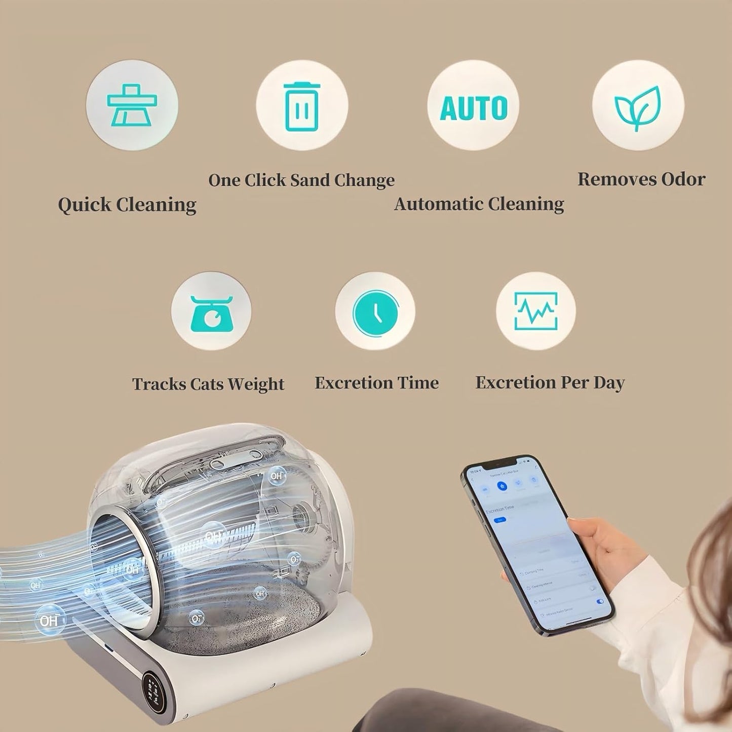 Automatic Cat Litter Box Large Capacity for Multiple Cats,Intelligent Self-Cleaning Cat Litter Box with APP Control, Self Cleaning Large Cat Toilet, Automatic Cleaning, One Click Sand Change
