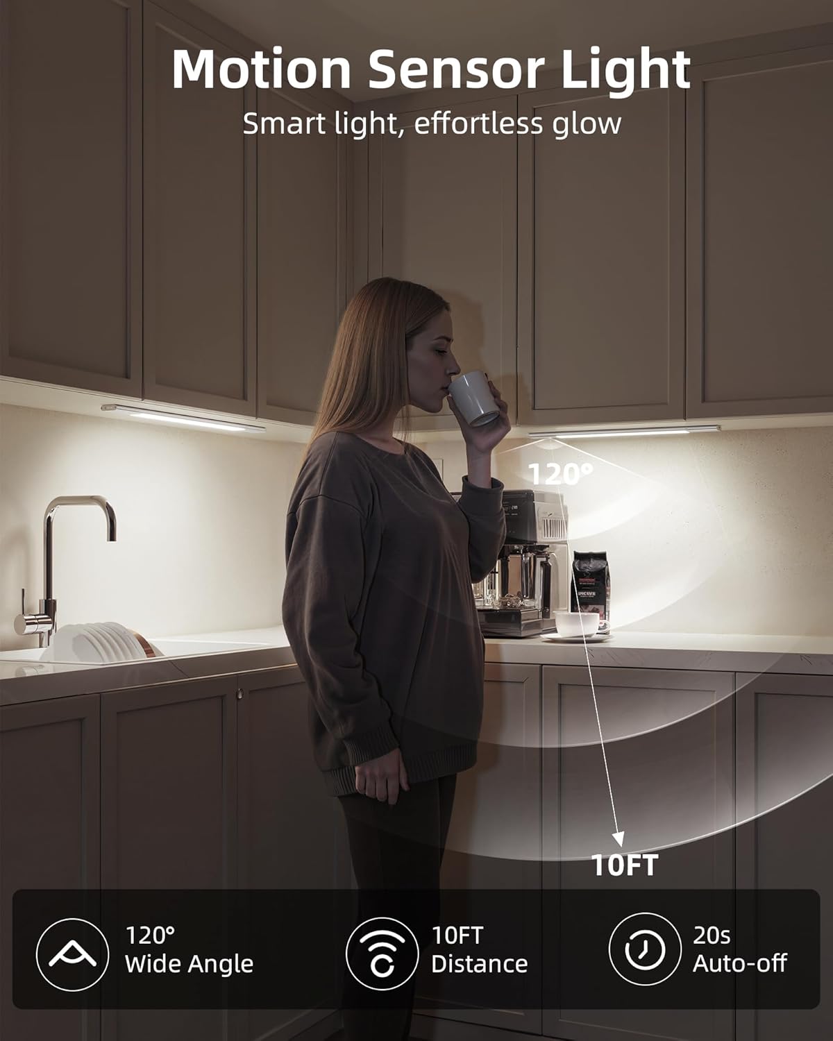 EZVALO Under Cabinet Lighting, 2200mAh Closet Lights with 2 Extra Batteries, 3 Color Temps Motion Sensor Lights Indoor, LED Lights for Closet, Pantry, Kitchen