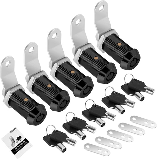 5 Pack Cabinet Lock with Keys, 1-1/8” RV Storage Lock Keyed Alike, RV Locks for Storage Door, Camper Cabinet Door Toolbox Lock Mailbox RV Cam Locks with Manual (Black -5 Pack, 1-1/8 Inch)