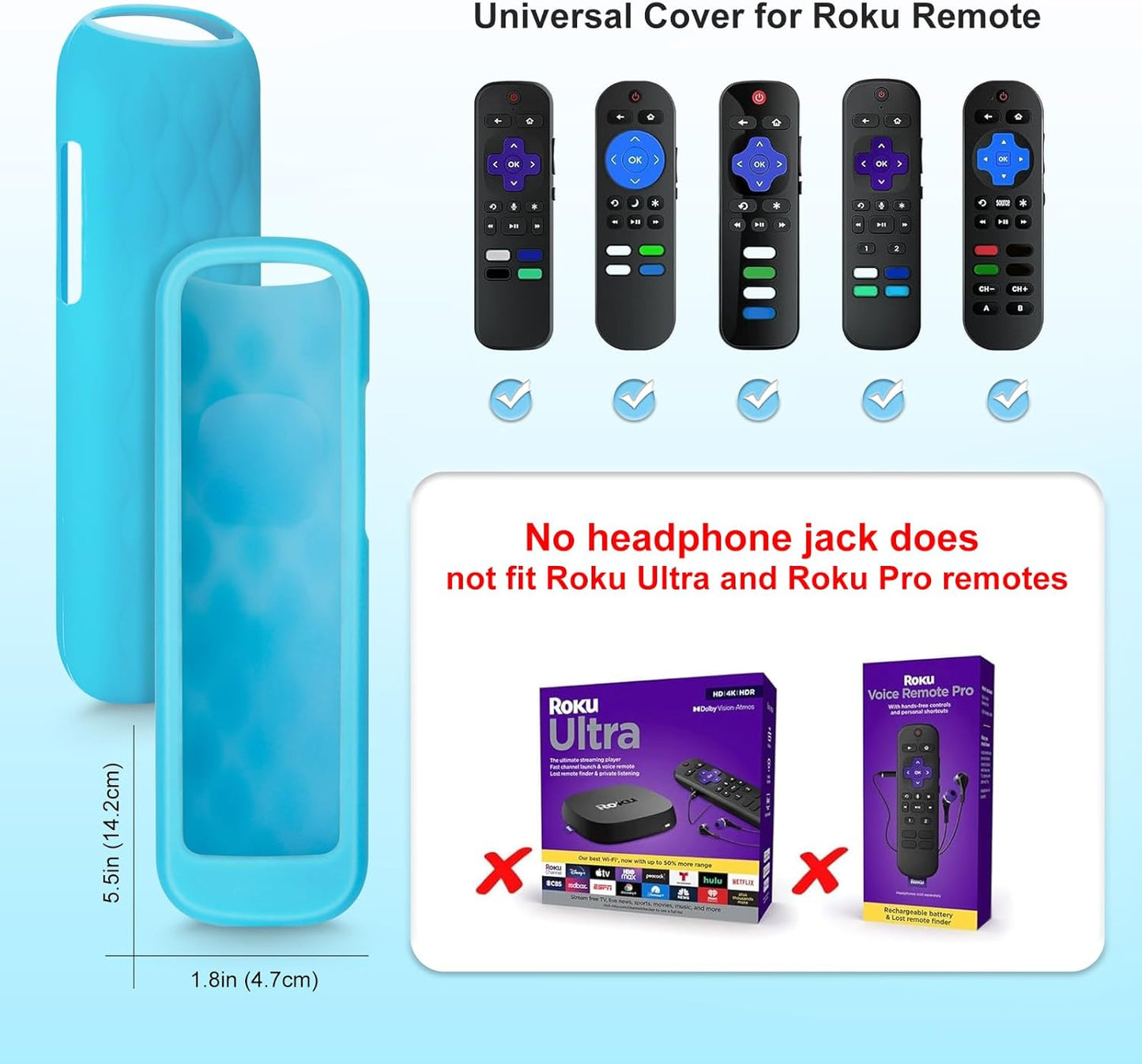 2 Pack Remote Cover for Roku,Compatible with All Roku TV Remote Case Blue and Purple