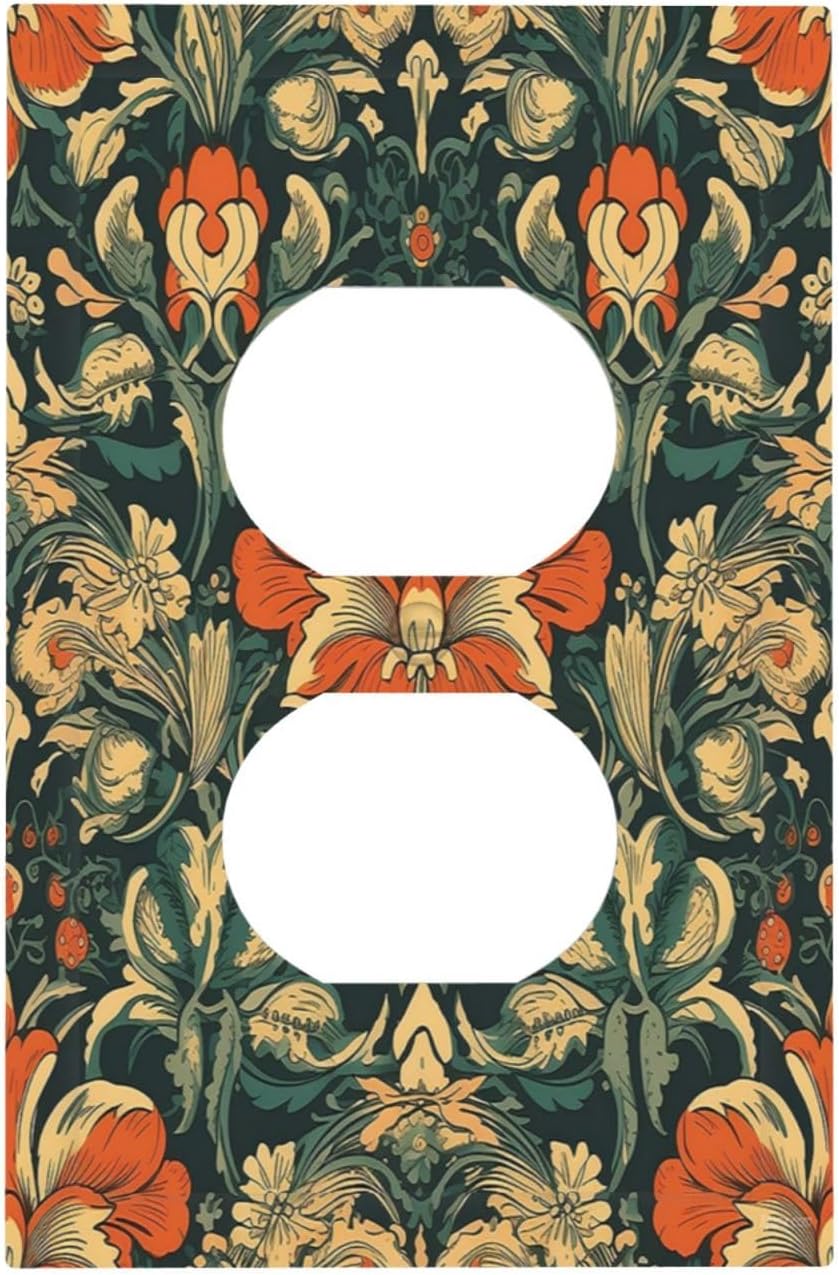 Outlet Covers William Morris Abstract Floral Plant Pattern Orangeyellowgreen 1 Gang Duplex Wall Plate Decorative Switch Plates Electrical Receptacle Faceplate Light Switch Cover for Bedroom