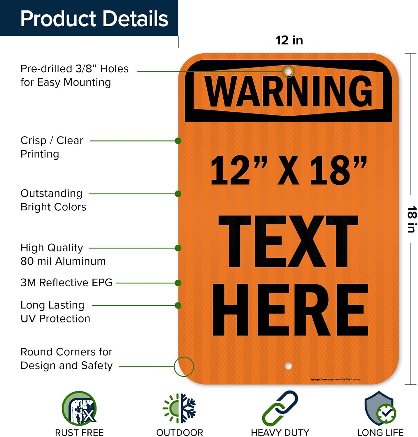 Custom warning Sign, OSHA Sign, 12x18 Inches, 3M EGP Reflective, Rust Free .063 Aluminum, Fade Resistant, Made in USA by My Sign Center
