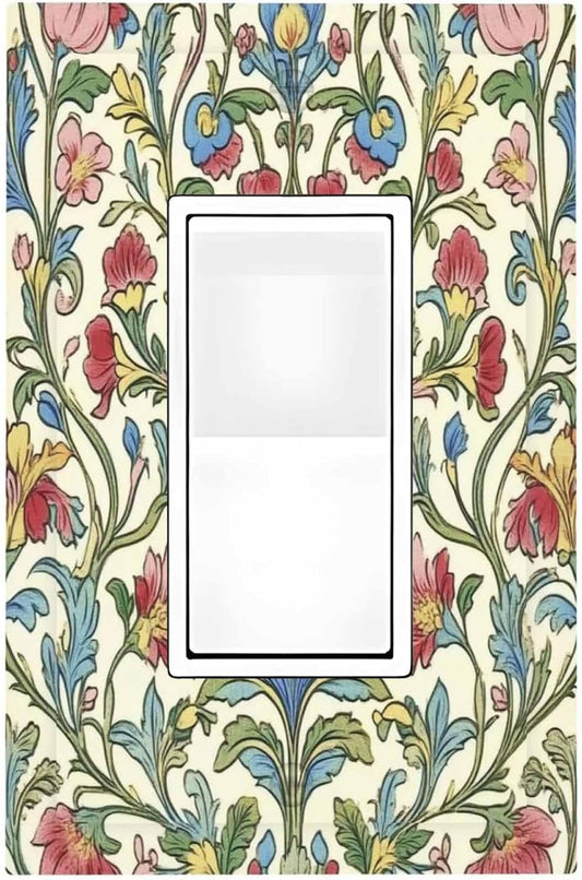 Decorative Outlet Covers Boho Red Floral Morris Plant Leaves 1 Gang Single Rocker Light Switch Cover Plate Wall Plates Gfci Faceplate For Farmhouse Cabin Decor