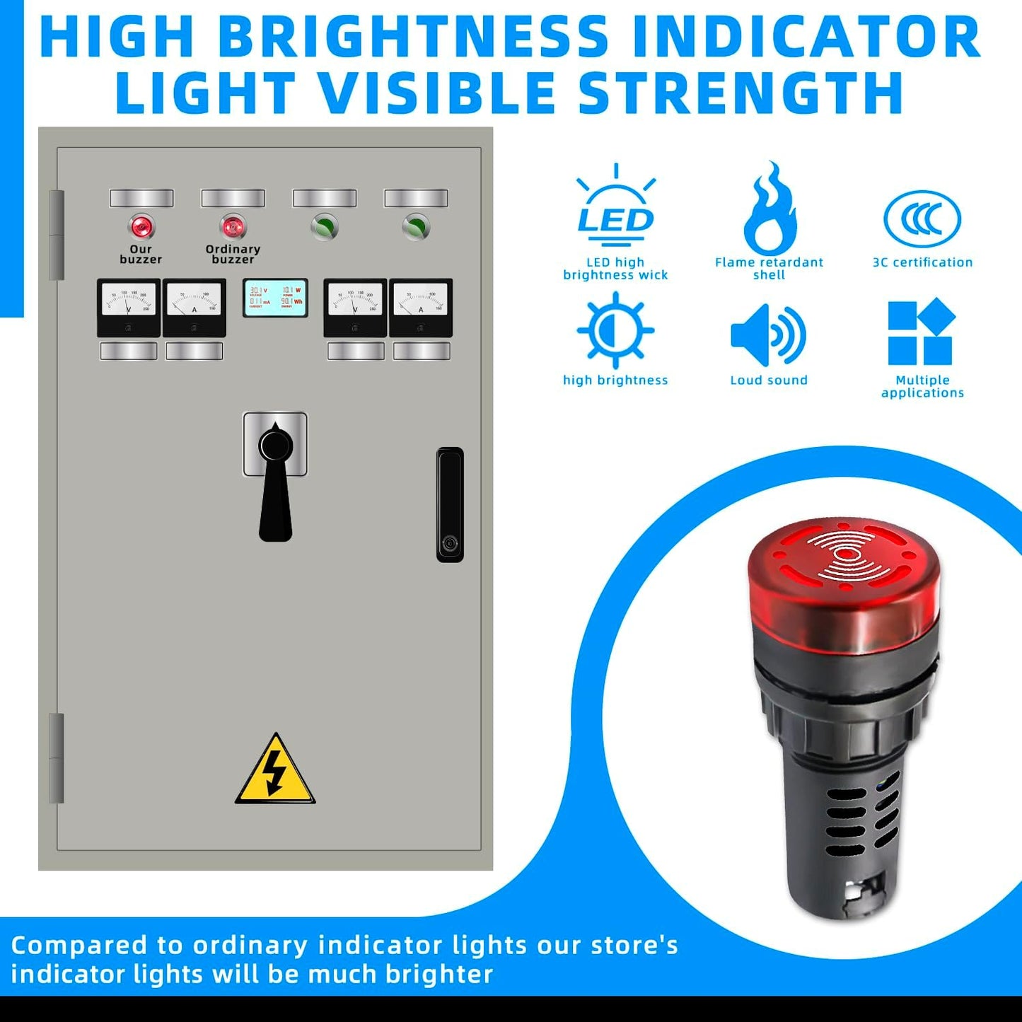 Indicator Light 24V Buzzer，10PCS 22mm Red LDE Flashing Buzzer AC/DC 24V Alarm for Electrical Control Panel