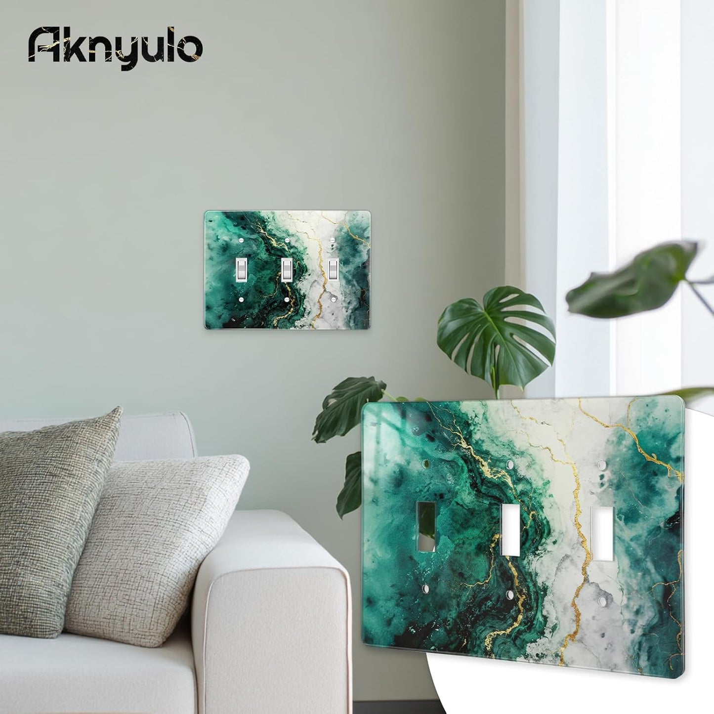Modern Abstract Lexury Dark Turquoise Teal Blue Gray Marble Textured Light Switch Plates Wall Plates Decorative Electrical Outlet Cover Plates Acrylic Double Outlet Covers Switch Plates 3 Gang