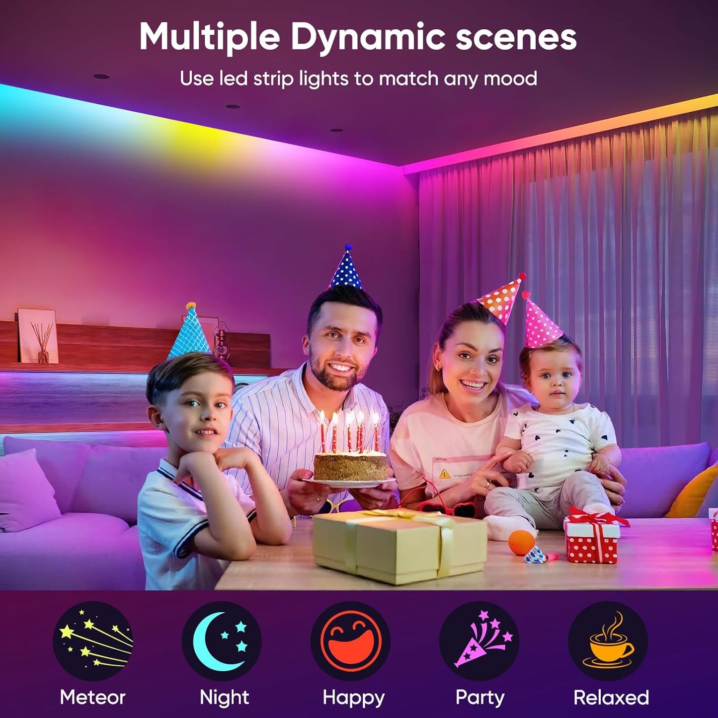 Led Lights for Bedroom, IC+RGB 200FT (2 Rolls of 100ft) Strip Lights, 24Key Remote with App Control, Music Sync Color Changing for Room Decor Party