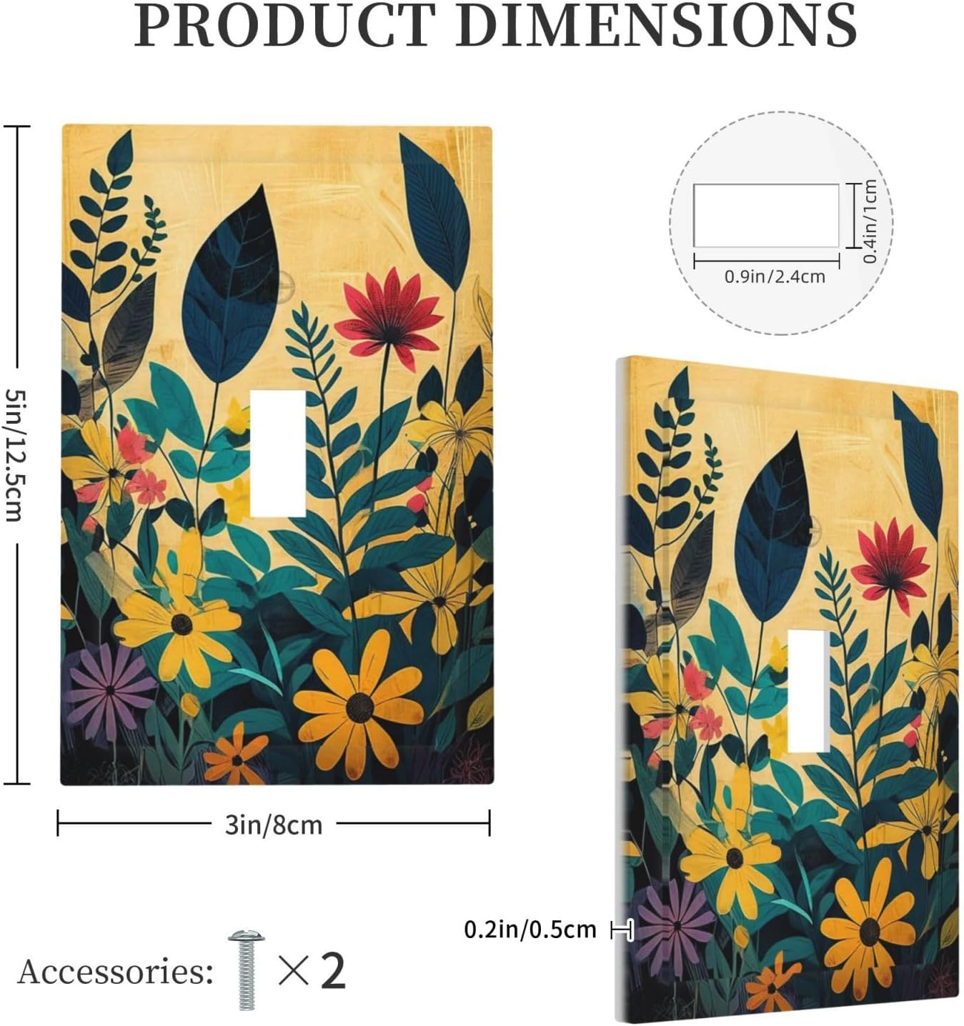 Abstract Minimalist Floral Botanical Boho Flower Single Toggle Light Switch Cover plate Outlet Cover Decorative Switchplate Wall Plates Electrical Panel Cover for Bathroom Living Room 5 X 3 IN