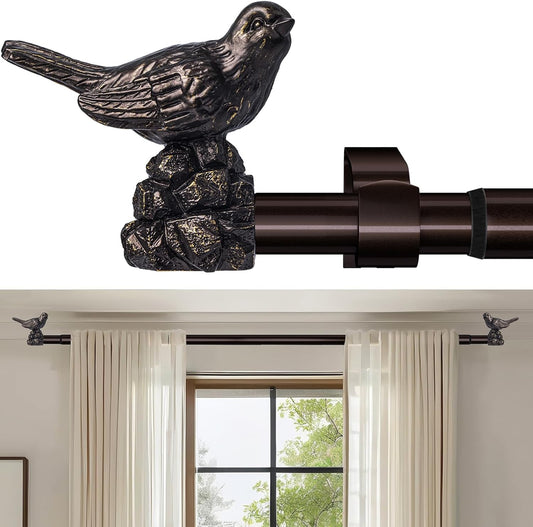 Curtain Rods 72 to 144 Inches Vintage Oil Bronze Curtain Rods for Windows Adjustable Heavy Duty Drapery Rod with Bird Finials for Living Room Bedroom
