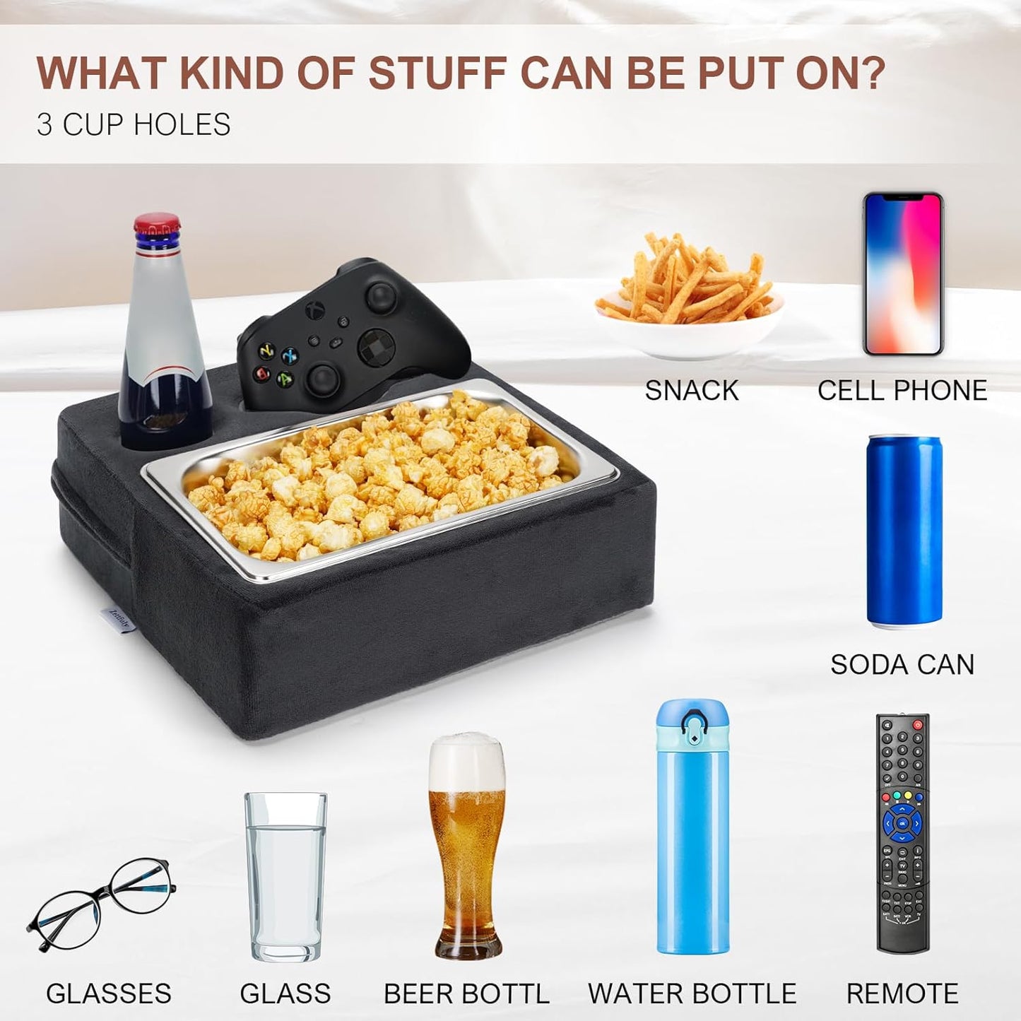 Couch Cup Holder, Couch Caddy, Couch Drink Holder, Bed Cup Tray, Sofa Cup Holder Remotes Holder for Cups, Headphones, Snacks and Phones, Use it on Car, Pack, Beach, RV, and More(Grey)