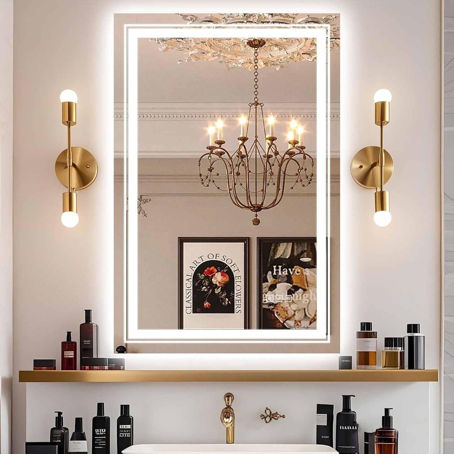 24x36 LED Mirror for Bathroom with Front and Backlit Light Up Digital Mirrors for Wall,Anti Fog,Stepless Dimmable,Tempered Silver Glass Smart Vanity Mirror for Bathroom