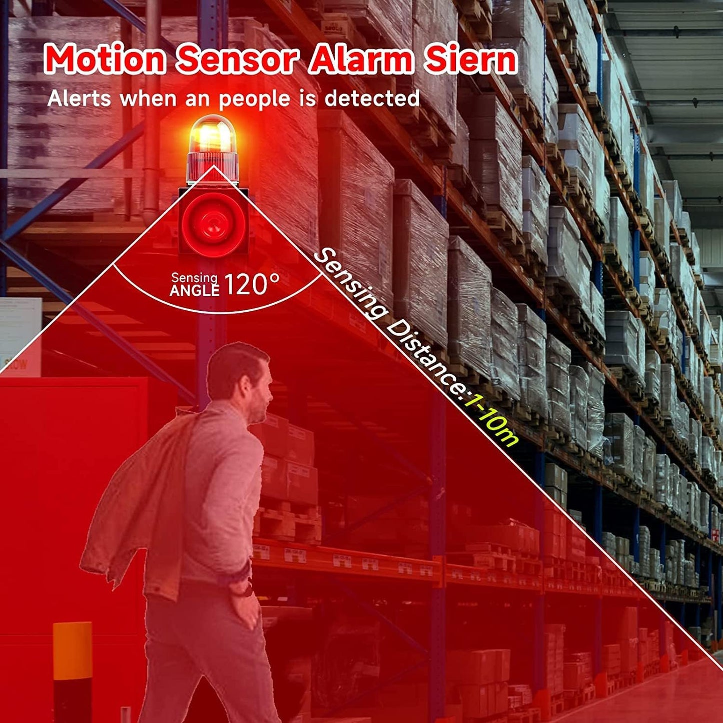 YASONG SLA-01W Motion Detection Flash Light Siren, LED Strobe Light 120 dB Alarm Sounder, Wall Mounted, Motion Detector/Sensor Alarm for Warhouse & Loss Prevention, 25 Watts IP65 AC220 V
