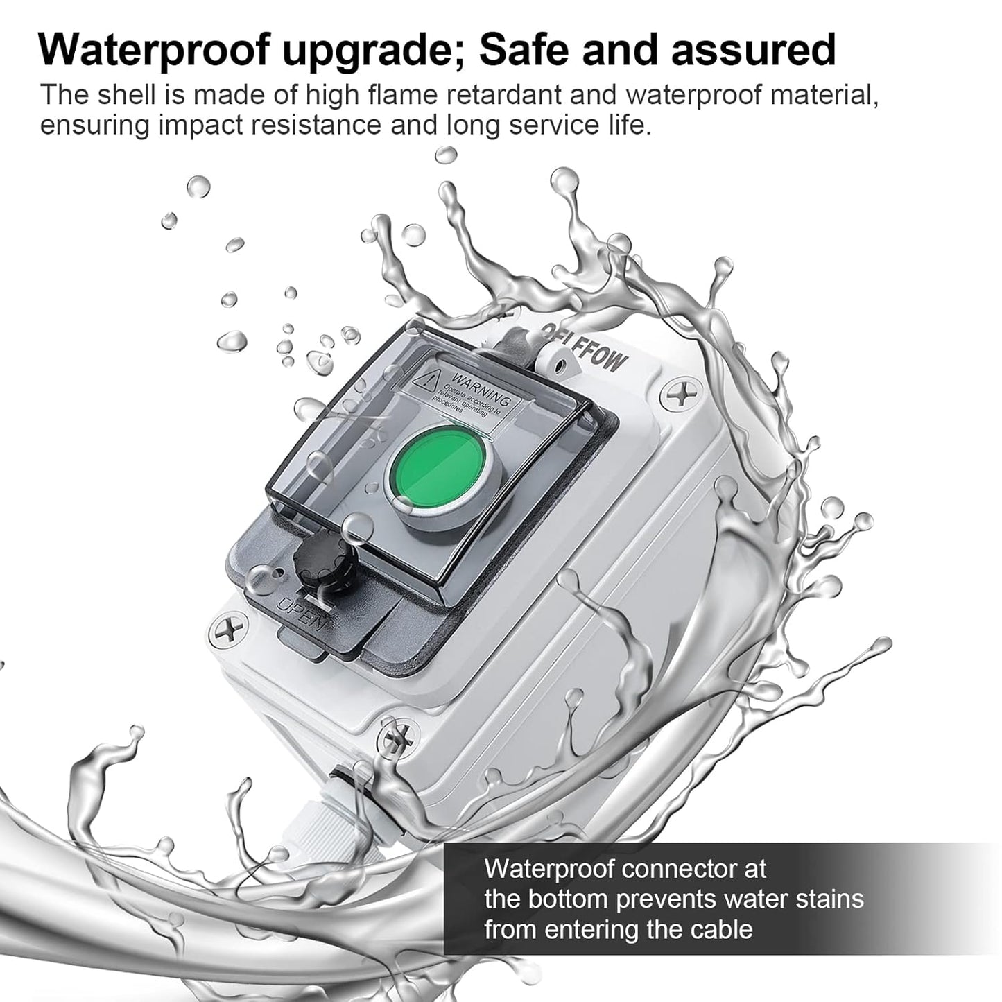 IP67 Button Switch Outdoor Waterproof Box Green Self-Locking Junction Box Button with Protective Cover Anti-misoperation Switch(AC/DC 6A-110V/3A-240V/2.5A-380V)