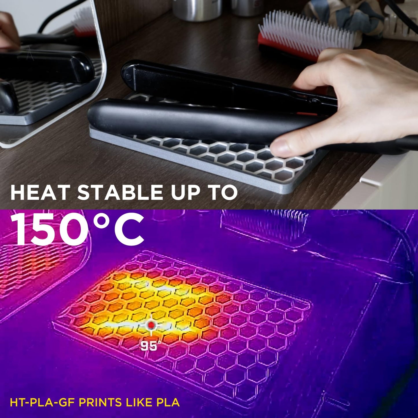 Polymaker HT-PLA-GF Filament 1.75mm Grey, High Temp PLA for 3D Printing, Heat Resistant to 150°C, Easy to Print, Easy to Anneal, Works with Most FDM Printers, 1kg Spool