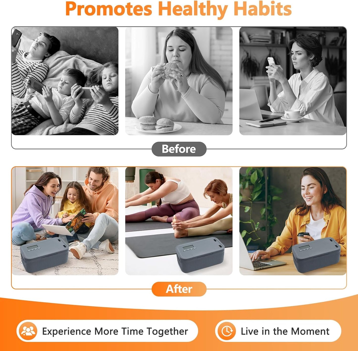 Timed Lock Box for Phone & Snacks | 2-in-1 Smart Lock with Digital Timer & Quick Access | BPA-Free Refrigerator Safe Container for Medicine,Electronics (5.5x5.5x6.3in) Gray