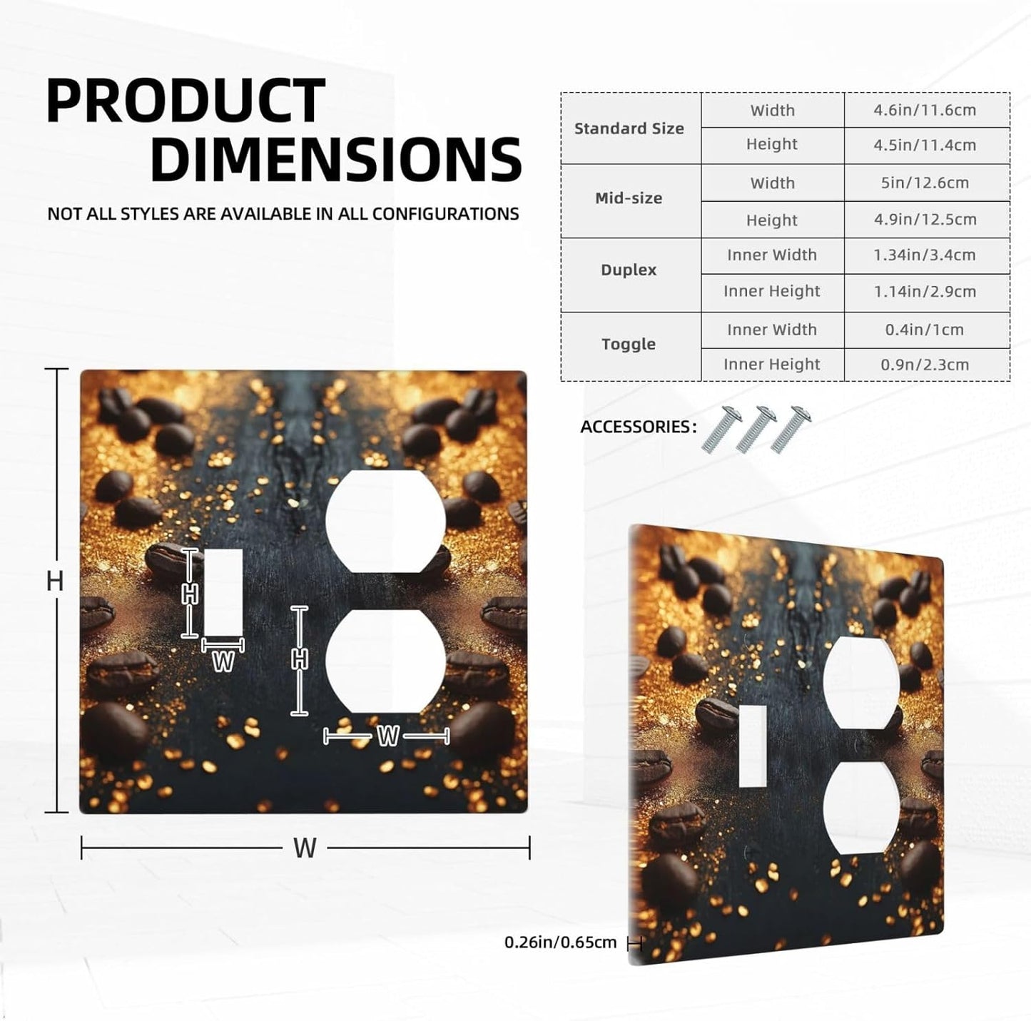 Decorative Outlet Covers Black Wood Board Gold Dust Coffee Beans 2 Gang Wall Plate Cover Single Toggle Duplex Combo Two Switch Light Switch Cover Plate Jumbo Face Plate
