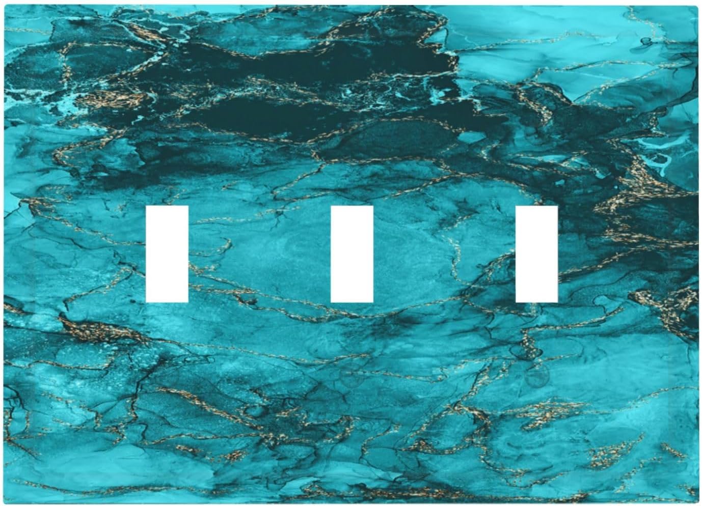 Decorative Light Switch Plate Covers Modern Abstract Turquoise Blue Marble Texture 3 Gang Artistic Wall Plate Unique Triple Toggle Light Switch Covers for Bathroom Home Decor
