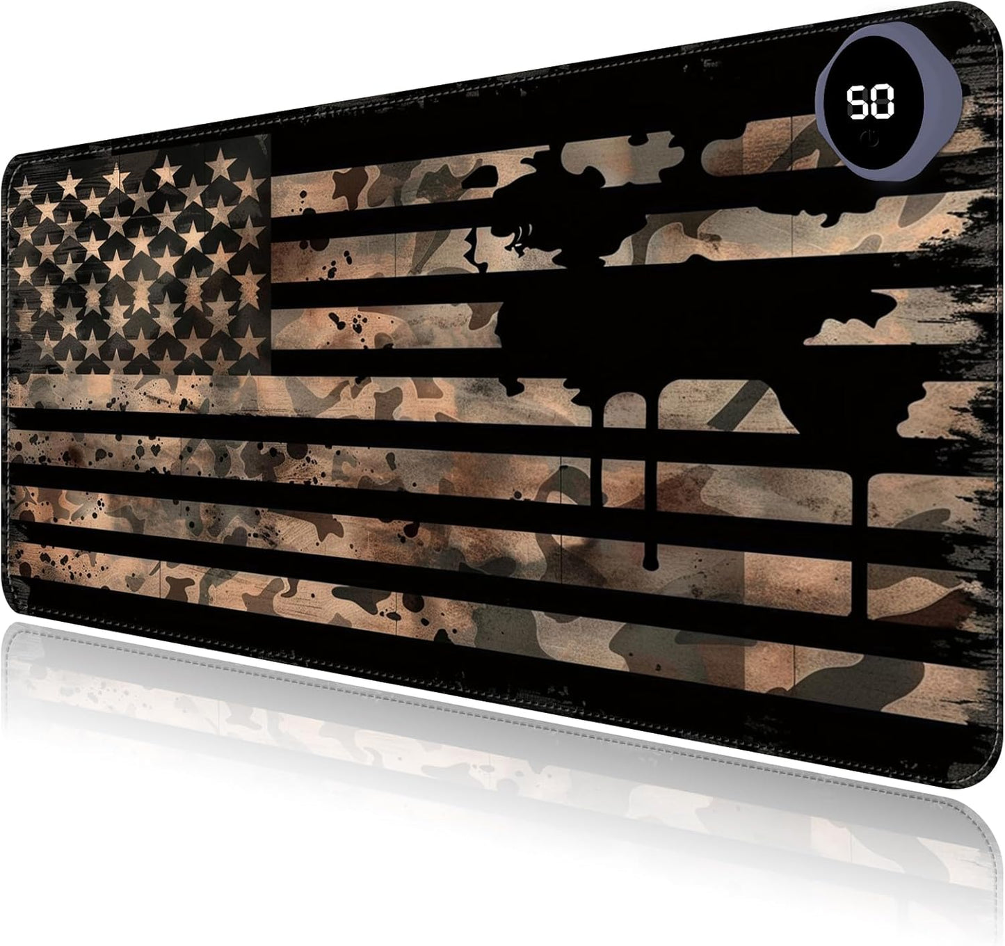 Heated Mouse Pad with 3 Levels Heated & 3 Hours Auto Shut-Off Mouse Pad for Warming Hands in Office Home, 23.6" x 14.2"Large Safe Desk Mat Hand Warmer，Vintage Flag