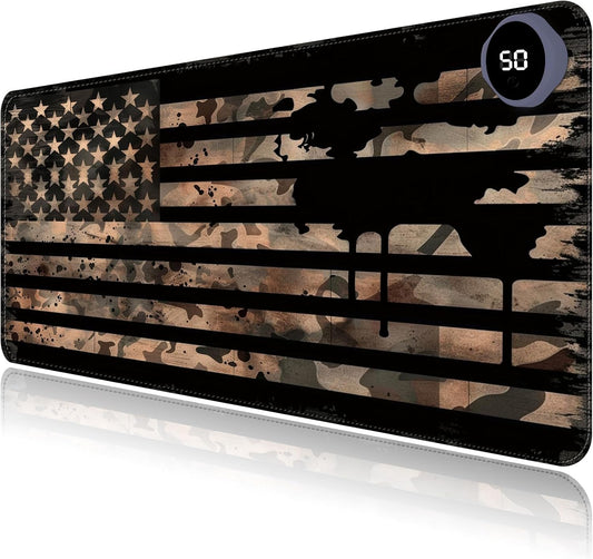 Heated Mouse Pad with 3 Levels Heated & 3 Hours Auto Shut-Off Mouse Pad for Warming Hands in Office Home, 23.6" x 14.2"Large Safe Desk Mat Hand Warmer，Vintage Flag