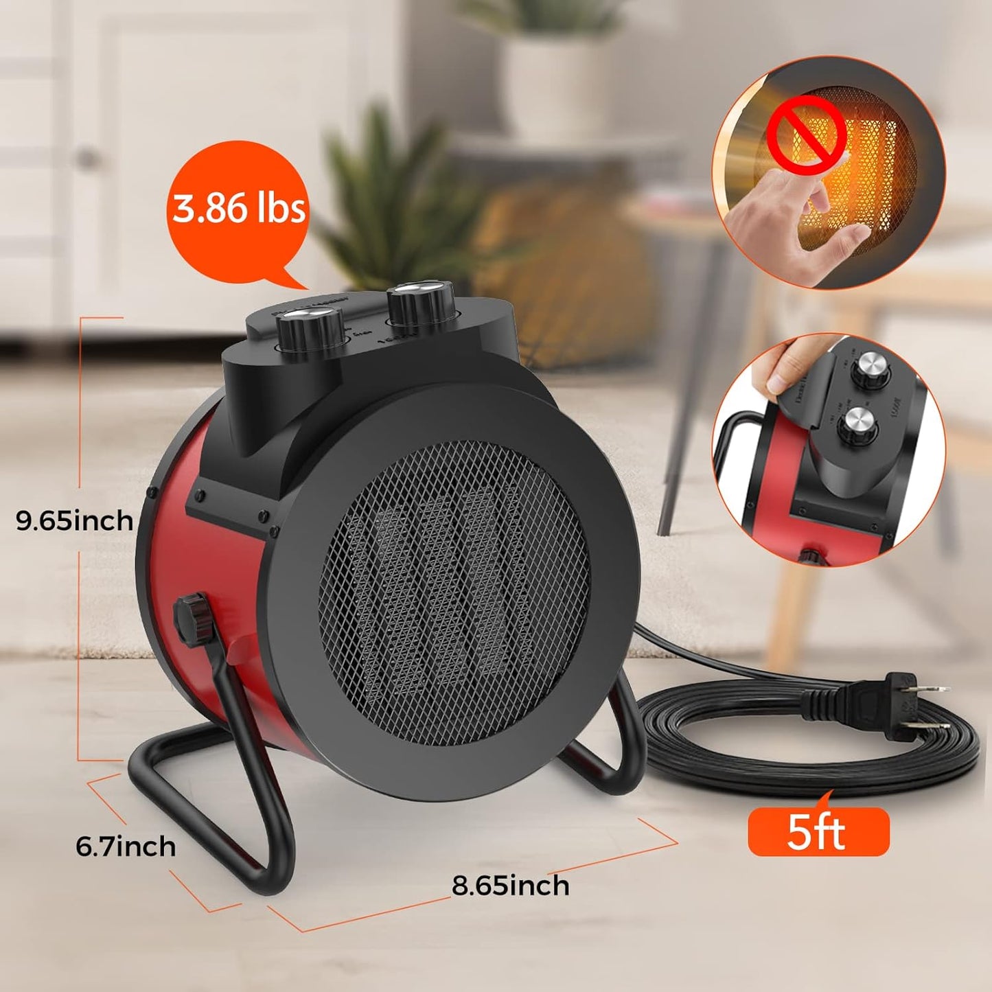 1500W Electric Space Heater with 90 Adjustable Angle, Overheat Protection, Heater for Garage, Office, Indoor Use