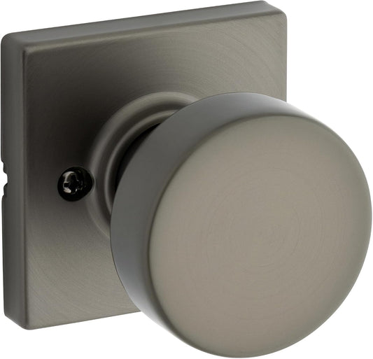 Kwikset Pismo Dummy Door Knob, Square Single Sided Handle for Closets, French Double Doors, and Pantry, Gunmetal Non-Turning Interior Push/Pull Door Knob