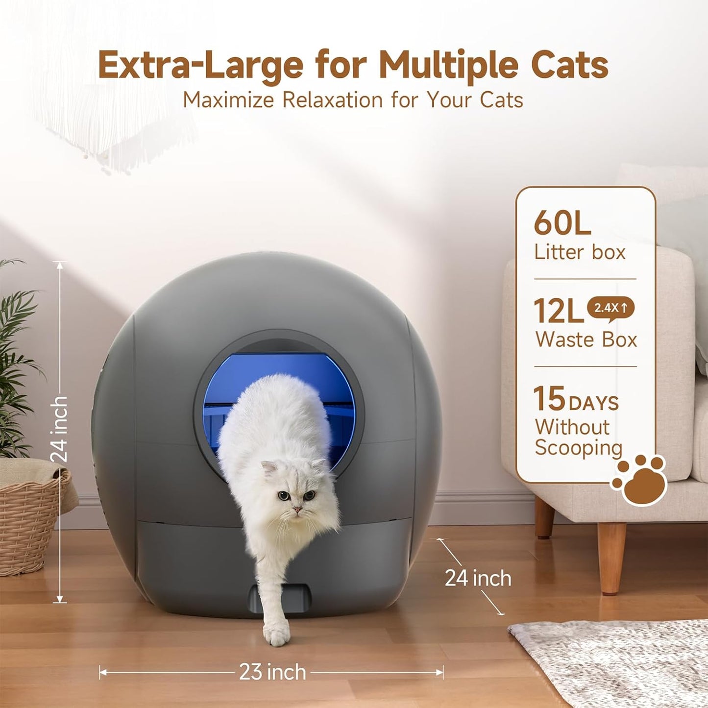 Upgraded Self Cleaning Litter Box, KungFuPet S2 Automatic Cat Litter Box Self Cleaning for Multi Cats, Extra Large Automatic Litter with Safety Protection, Odor Removal, APP Control Self Clean Robot