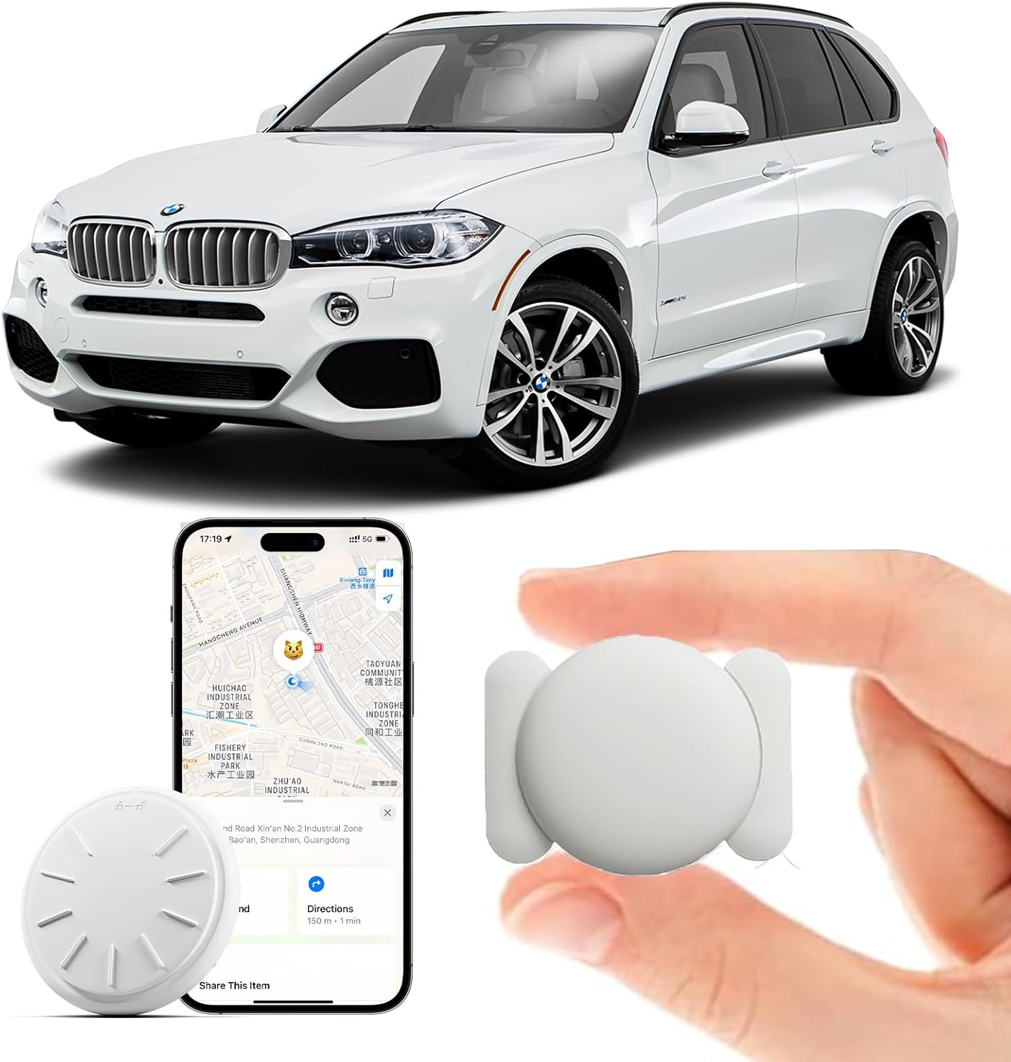GPS Tracking Devices, No Monthly Fee Tracker Device for Vehicles Work with Find My (iOS Only), Car Tracker Device Hidden with Magnetic Case (1PCS, White)