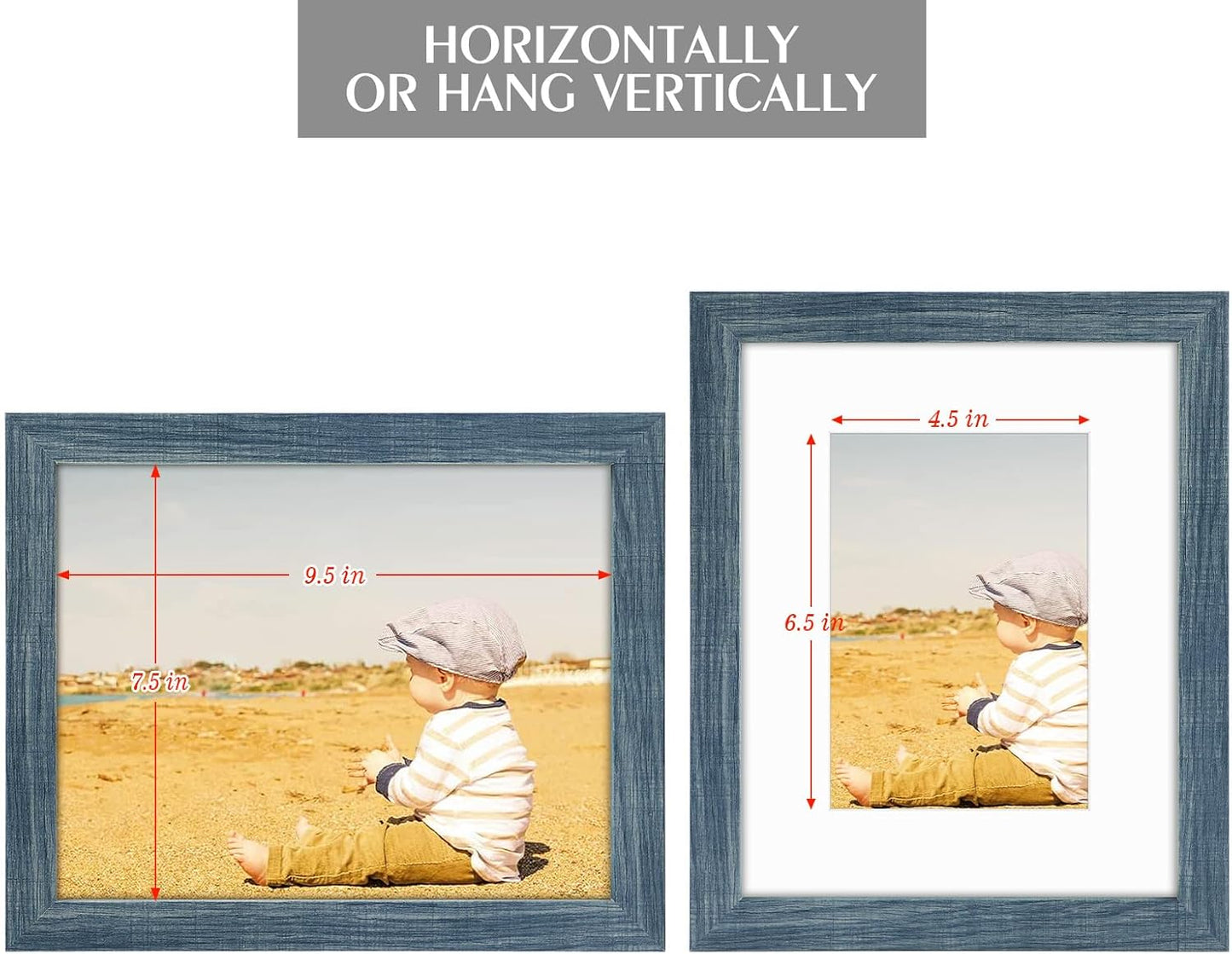 Golden State Art, 8x10 Picture Frame with Mat for 5x7 Photo - High Definition Glass Wall Mounting or Tabletop Display (Blue, 2 Pack)