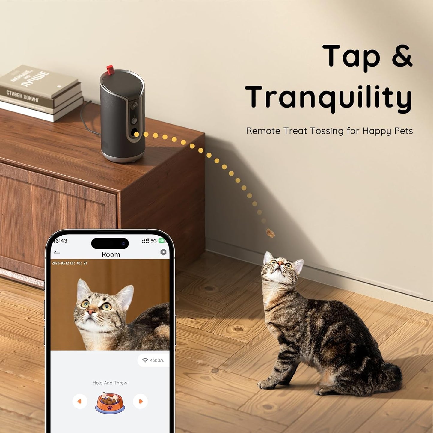 2K Pet Camera Treat Dispenser, AI Photo Album, Dog Camera with 360° Auto Tracking & 5G/2.4G WiFi, 2-Way Talk, Remote Treat Tossing, Motion Alerts for Cats Indoor