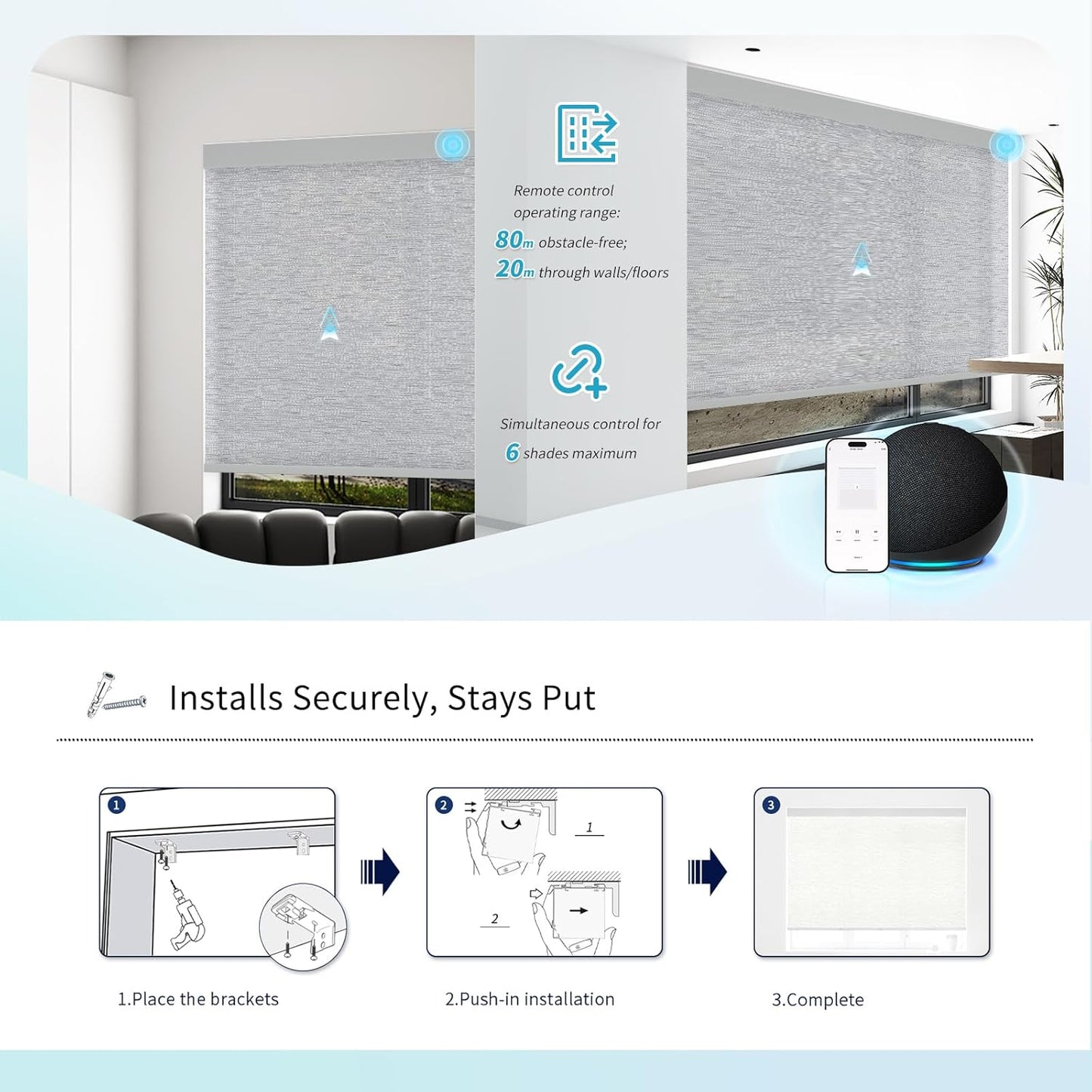 Motorized Blinds with Remote Custom Size Blackout Smart Roller Shades Compatible with Alexa Google, Electric Blinds for Windows