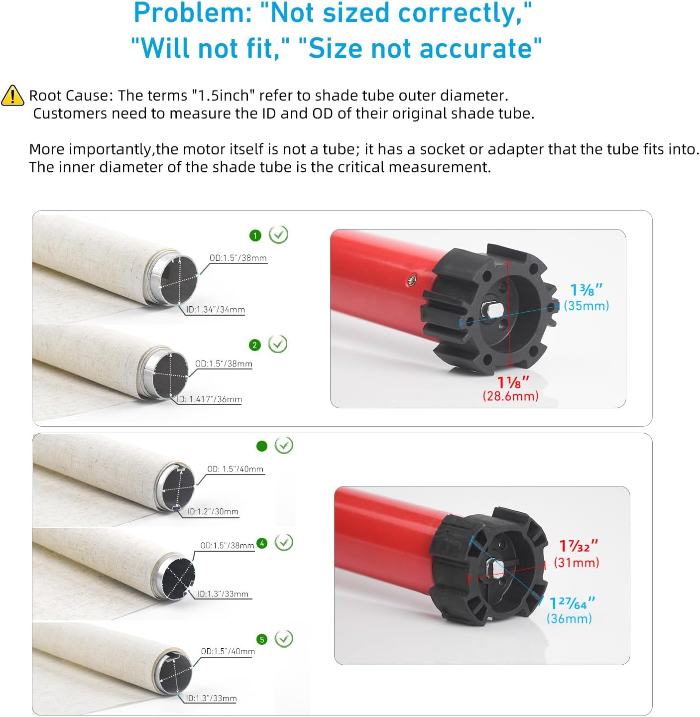 Rollerhouse Rechargeable Wireless Tubular Roller Shade Motor Kit, with Remote Control for Motorized Electric Roller Blind Shades, 1.5 inch Tube