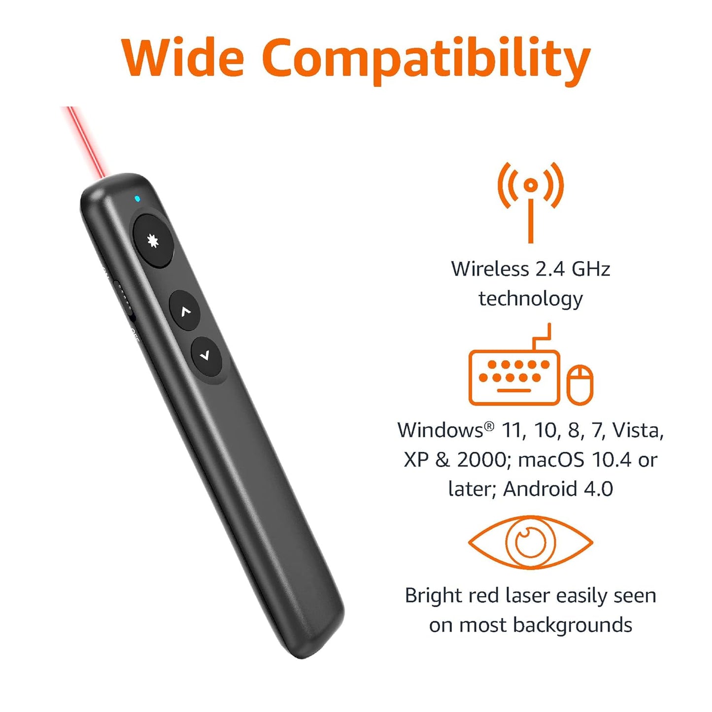 Amazon Basics Wireless Presenter, Red Laser, 2.4GHz, Battery Operated, Hyperlink