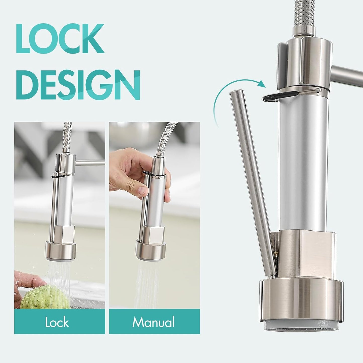 AIMADI Commercial Kitchen Faucet with Dual Spouts, Brushed Nickel Single Handle Stainless Steel Pull-Down Sink Faucet, Suitable for Farmhouse Camper Laundry Rv Bar