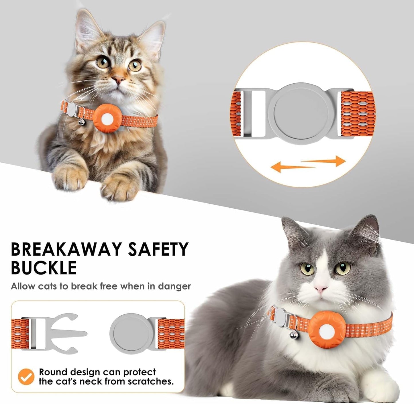 Cat GPS Tracker, Waterproof Pet GPS Tracker for Cats, Cat Tracker Collar with Safety Elastic Buckle, Compatible with Apple Find My App (Only iOS), No Monthly Fee, Orange