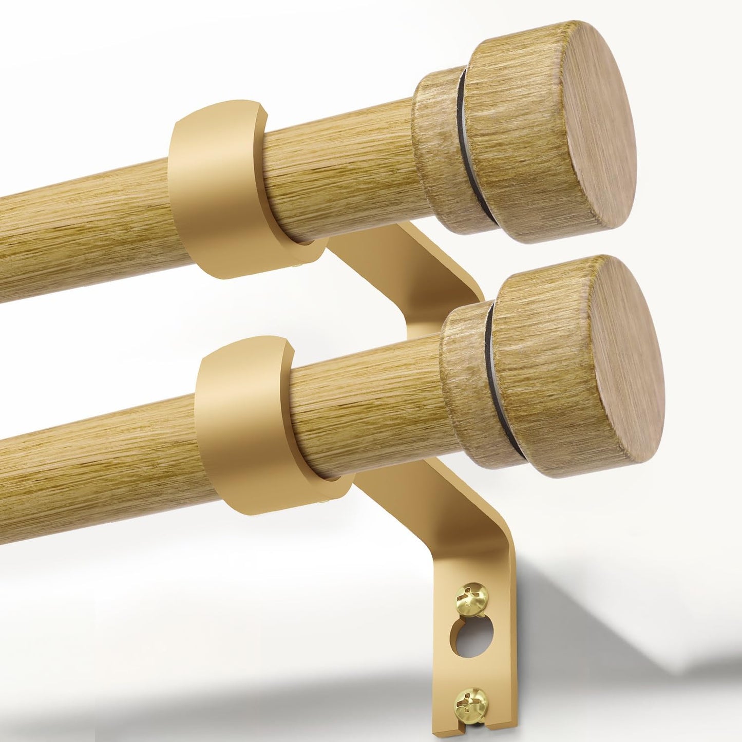 2 Pack Natural Light Wood Grain Curtain Rods for Windows 48 to 84 Inches 1" Diameter Heavy Duty Window Curtain Rod Adjustable with Solid Finials for Living Room Bedroom Kitchen Farmhouse Outdoor