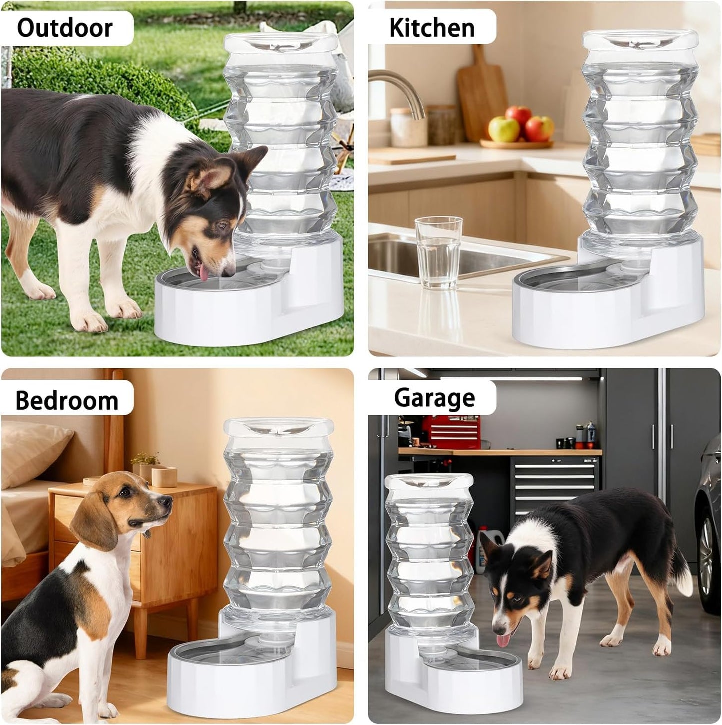 RIZZARI Large Gravity Water Dispenser: 8L Automatic Stainless Steel Dog Water Feeder with Specialized Brush and Triple Filter for Senior Pets with Spinal Problems - for Kitchen Living Room