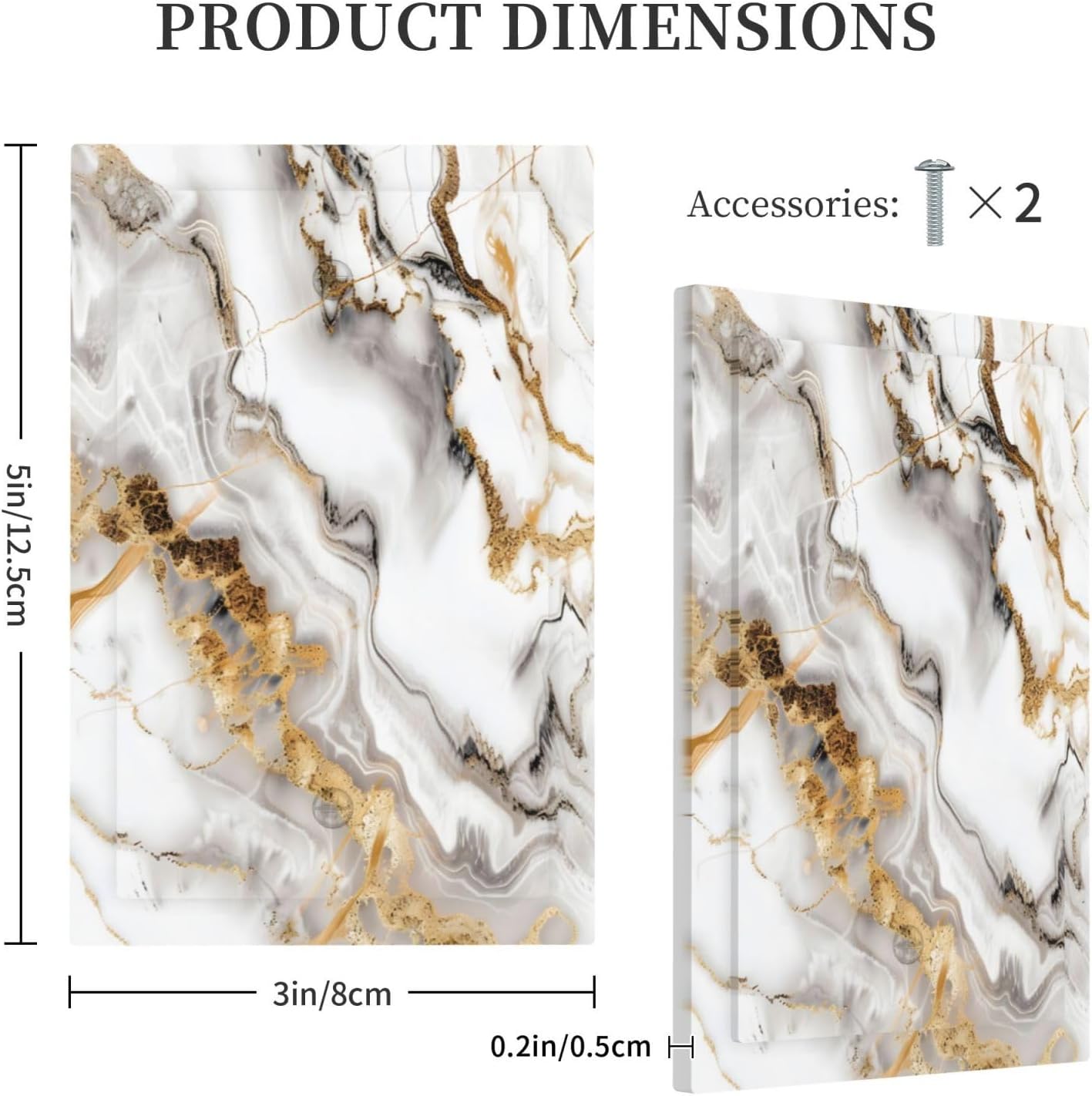 Luxurious Marble Abstract White Gold Tile Modern Simplicity Light Switch Cover Plate 1 Gang No Device Blank Electrical Wall Plates Faceplate Decorative Switch Plate Covers for Bathroom Kitchen Decor