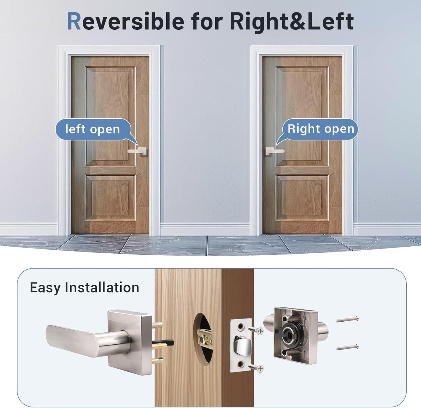 KNOBWELL 4 Pack Interior Door Handle,Satin Nickel Finish Door Levers, Passage Knob for Closet Hallway, Zinc Alloy Construction, 250,000-Cycle Durability