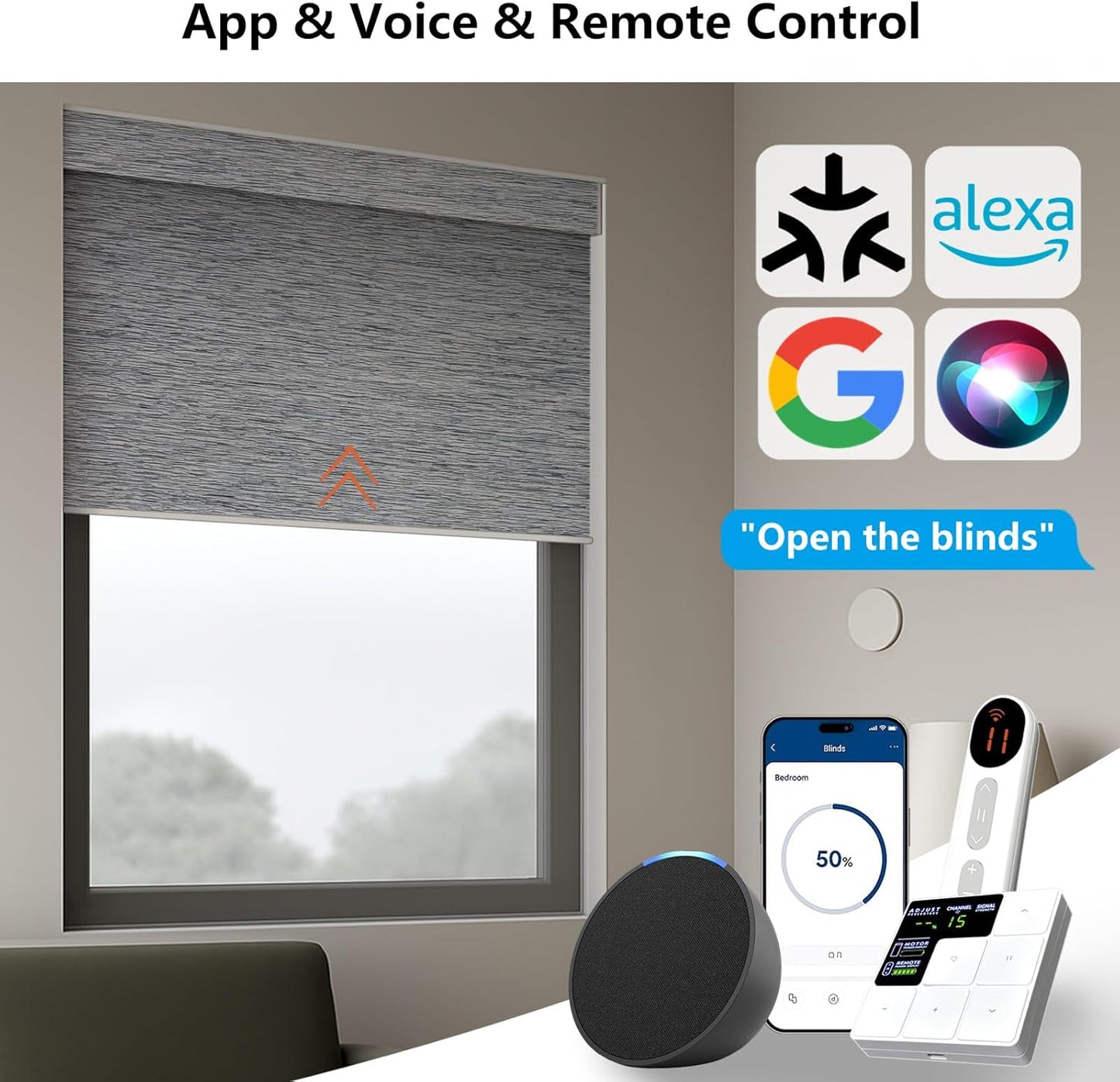 Smart Motorized Blinds – 100% Blackout Roller Shades with Remote, Alexa/Google Home/Siri Control, Matter Compatible, Wireless Rechargeable Battery, Custom Sizes for Windows & Sliding Doors