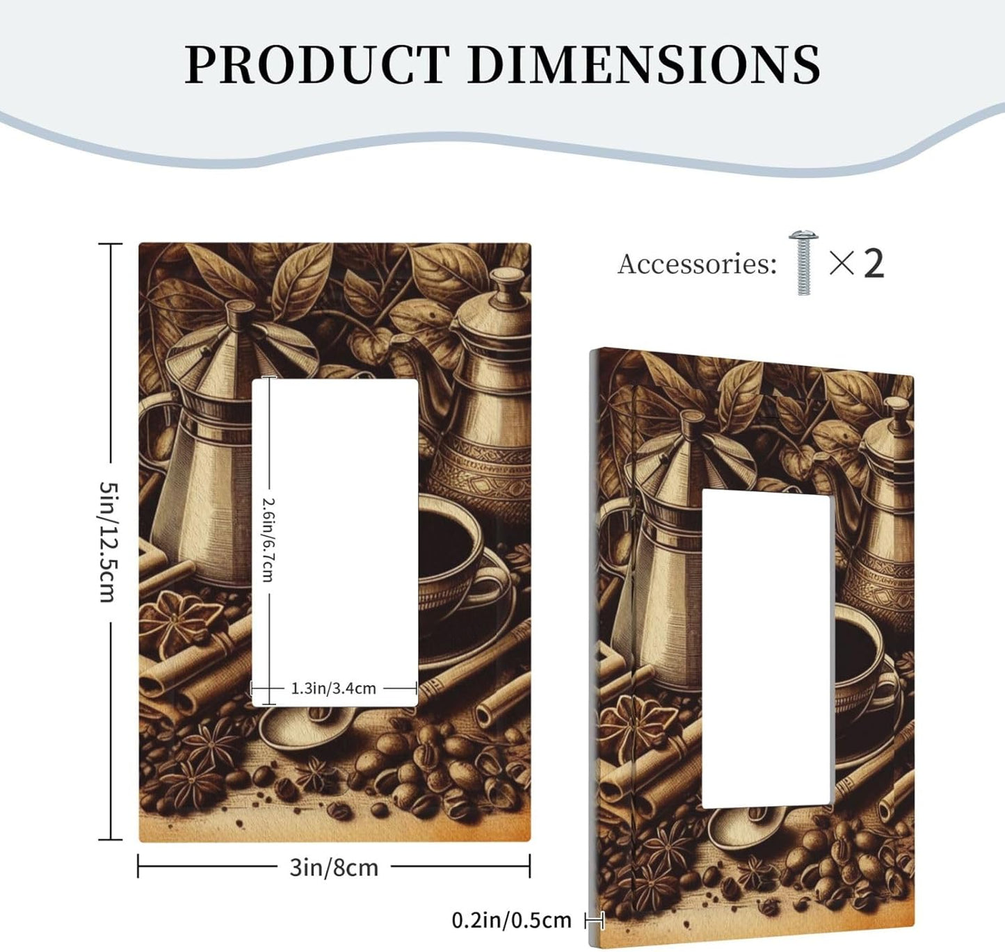 Decorative Outlet Covers Vintage Coffee Beans Leaf Cup 1 Gang Single Decora GFCI Device Light Switch Covers Plate 1 Rocker Wall Plate Jumbo Faceplate for Kitchen Decor